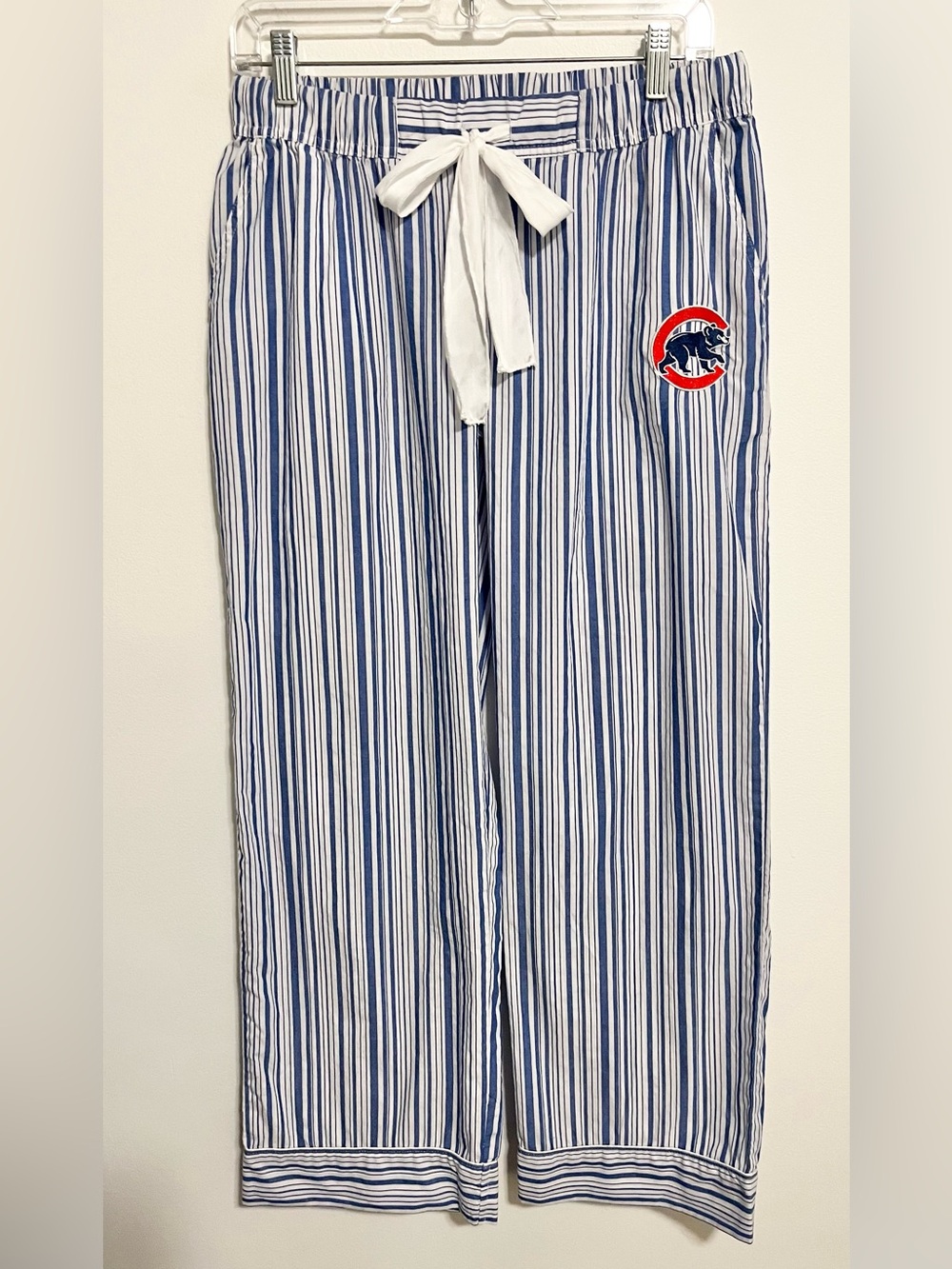 Chicago Cubs Baseball Pajama Pants Drawstring Ribbon Blue/White Stripe. Sz Med
